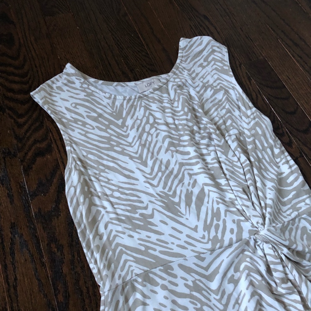 LOFT Women’s M White/Sage Green/Gray Animal Print Sleeveless Mini Dress - Picture 2 of 10